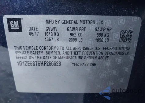 2017 Chevrolet Malibu 1Lt из США, поврежденный, VIN 1G1ZE5ST5HF266628